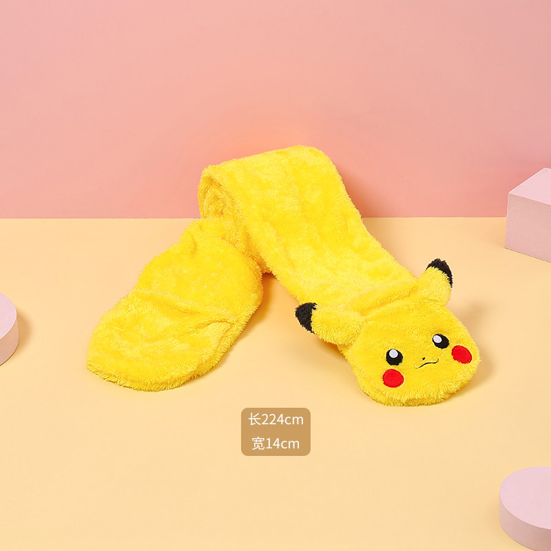 日本pokemon宝可梦神奇宝贝周边正版皮卡丘保暖围脖围巾连体手套 - 图0