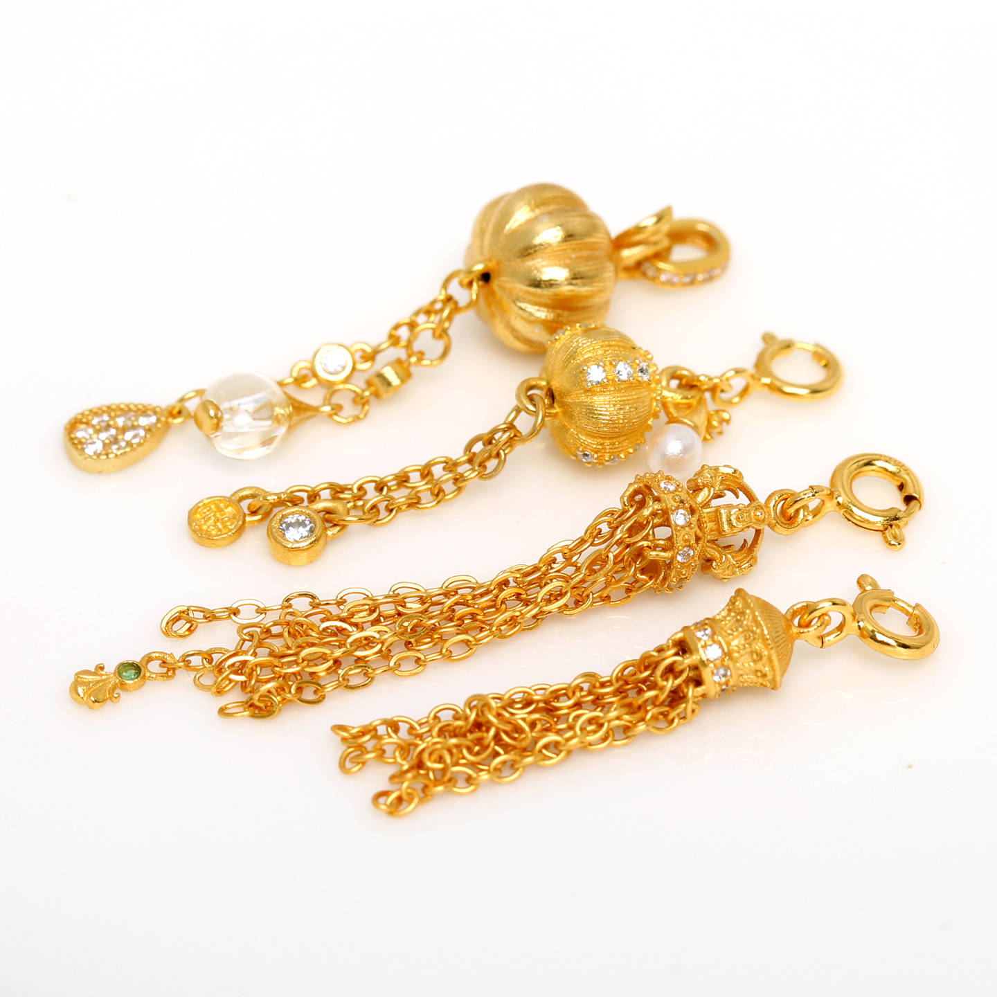 S925古法银镀金镶钻南瓜珠提溜流苏穗子吊坠DIY手链手串挂坠配件 - 图2