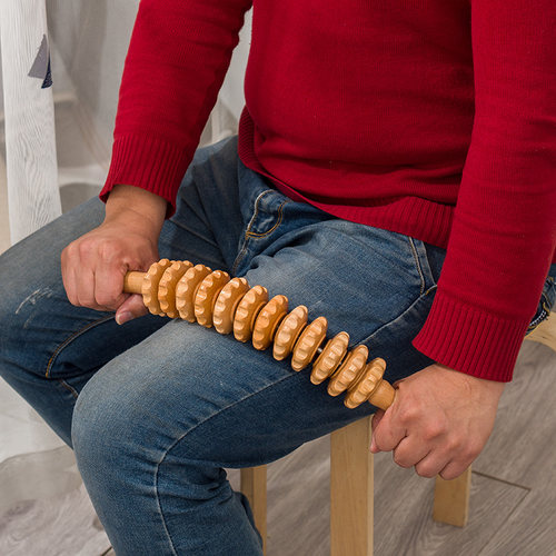 实木滚轮按摩器材弯曲棒瑜伽棒肚皮腹部后背腿部保健经络家用 - 图2