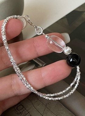 S925银双层玛瑙珍珠手链百搭