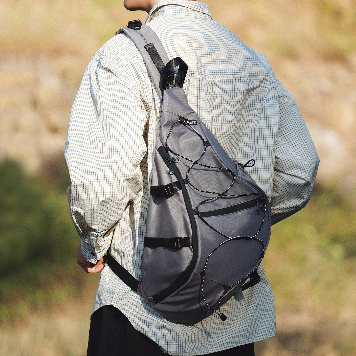 潮牌斜挎包男工装运动骑行弓箭包大容量机能潮流单肩包多功能胸包,淘宝优惠券,粉丝福利购,淘宝优惠卷