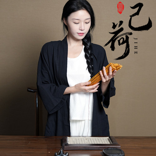 己荷原创纯棉开衫2023春秋上衣长袖中长款过膝宽松外搭女夏季薄款 - 图3
