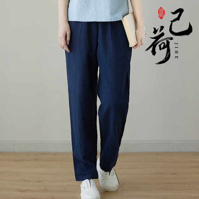 Jihe versatile ແອວ elastic trousers versatile ແລະ pants linen