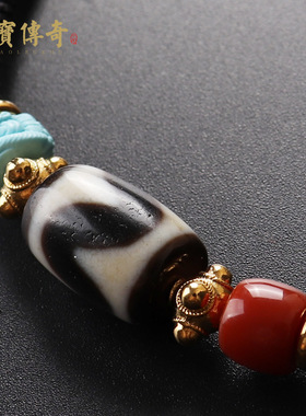 纯手工编西藏虎牙天珠锁骨链 藏式项链吊坠男女 本命年饰品