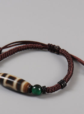 藏式设计西藏天珠手链 三眼两眼天珠天地虎牙手串本命年饰品男女