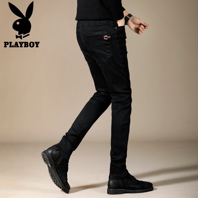 花花公子夏季休闲黑色男士牛仔裤 百耀鞋类牛仔裤