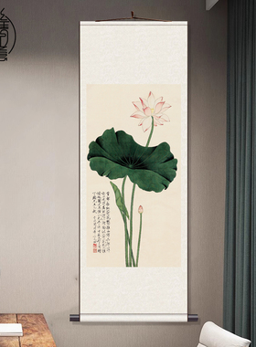 花鸟画字画装饰画于飞庵白荷丝绢画复古装饰画国画绢布画芯单幅