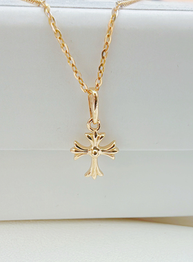 纯14K金十字架吊坠女黄金项链坠子锁骨链不褪色通体14K金首饰真金