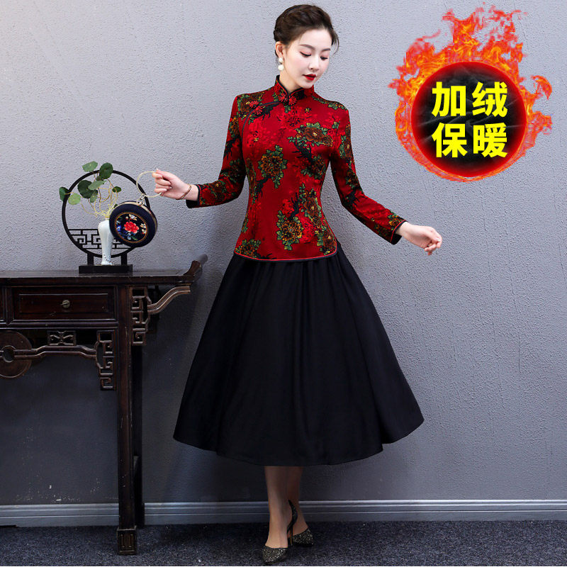 秋冬2021年新款冬款加绒改良旗袍 蕾倩上衣