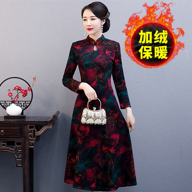 2021年新款冬天加绒改良女水滴旗袍 蕾倩旗袍