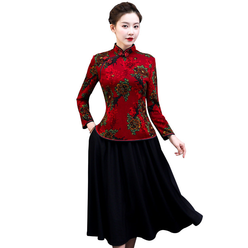 秋冬2021年新款冬款加绒改良旗袍 蕾倩上衣