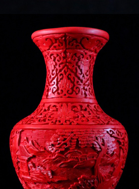 扬州漆器12寸13寸雕漆花瓶传统漆器工艺品居家装饰品文化纪念礼品
