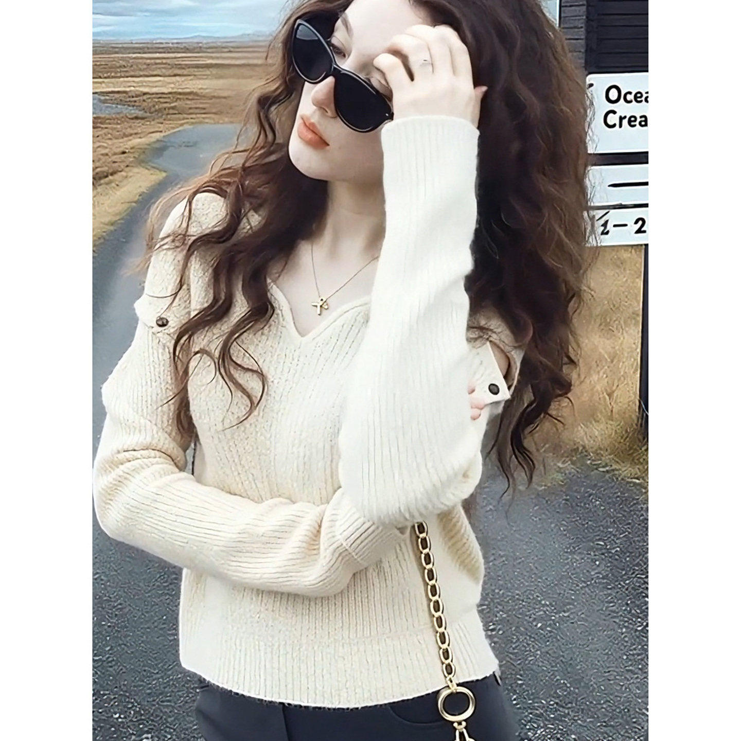 春秋冬v领修身短款长袖打底针织衫上衣法式高级设计感内搭毛衣女,淘宝优惠券,粉丝福利购,淘宝优惠卷