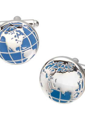 盒装蓝色地球仪袖扣 法式长袖衬衫袖钉 衬衣配饰Cufflinks