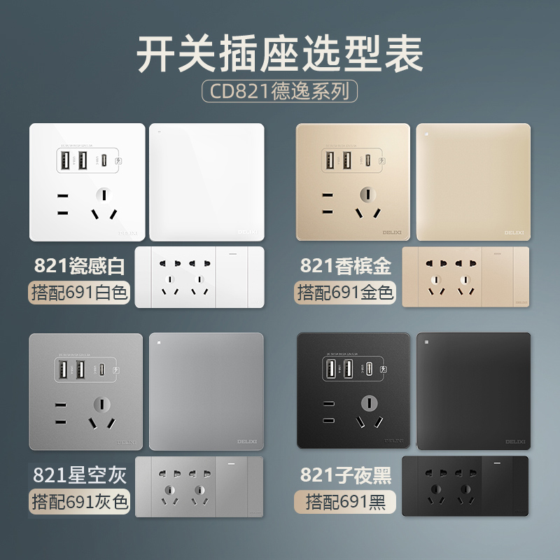 德力西usb插座面板五孔插座带usb墙壁86型明装暗装typec快充双USB - 图2