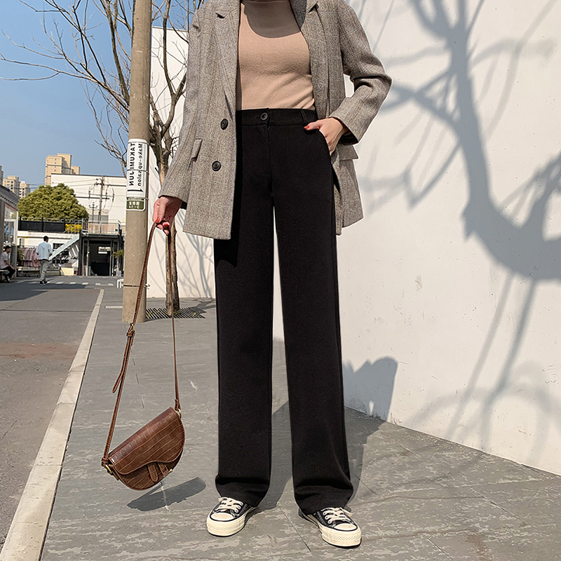 衣梵诗旗舰店阔腿裤女高腰春秋新款西装裤小个子直筒宽松垂感拖地裤休闲裤0