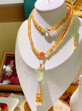 天然黄水晶108颗手链项链念珠简约礼物小众设计款新中式复古国风