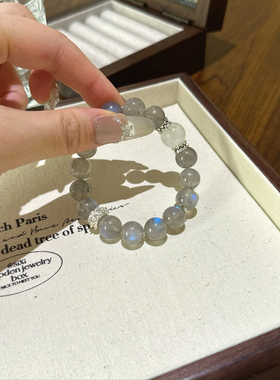 天然灰月光手链女白幽灵稳定感情手串礼物拉长石纯银百搭简约