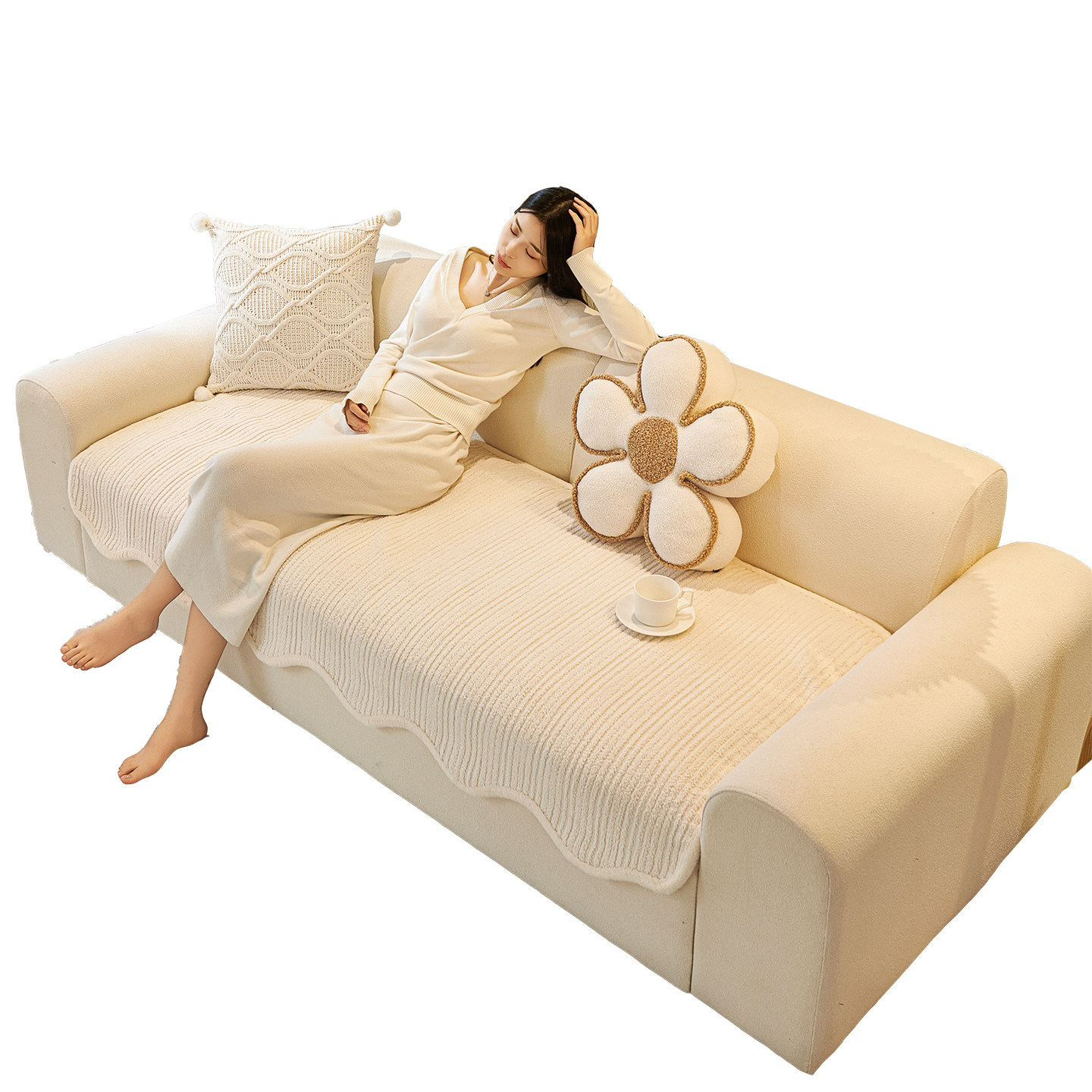 M.life 简约条纹秋冬毛绒沙发垫异形客厅沙发套罩巾直排垫子坐垫,淘宝优惠券,粉丝福利购,淘宝优惠卷