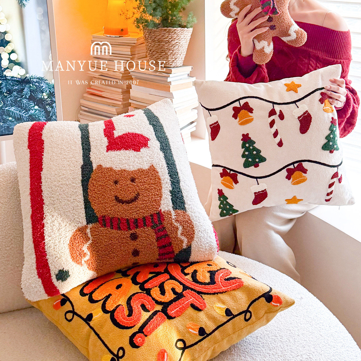 M.life ins风圣诞装饰抱枕靠垫卧室床头靠垫腰枕靠背抱枕套不含芯,淘宝优惠券,粉丝福利购,淘宝优惠卷