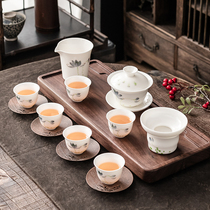 Hand-painted Goat Fat Jade White Porcelain Kongfu Tea Kit Outdoor Tourist Portable Chinese Whole Set Lid Bowl Tea Maker