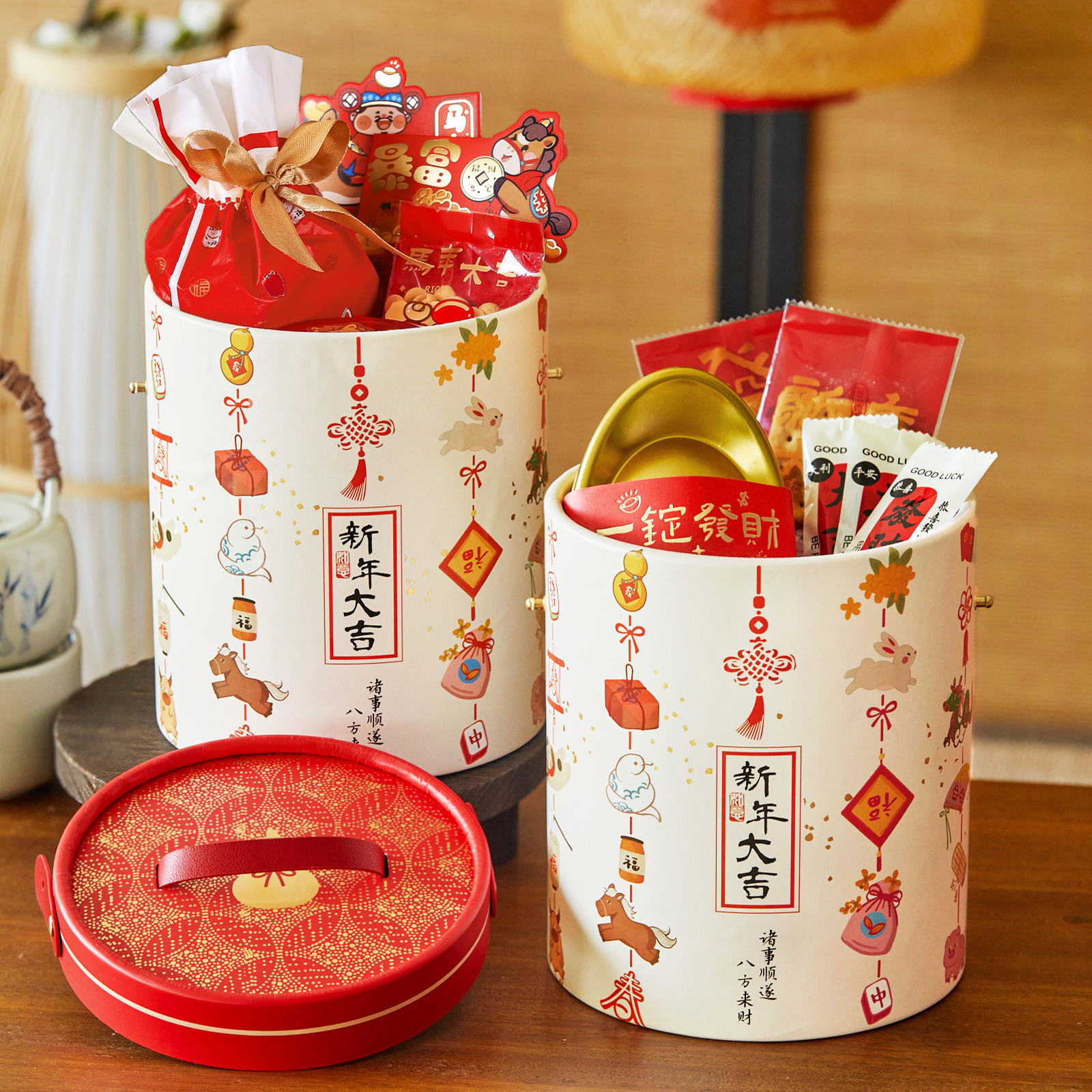 2026新年马年中式礼盒包装烘焙曲奇饼干糖果圆桶春节高端礼品盒空 - 图2