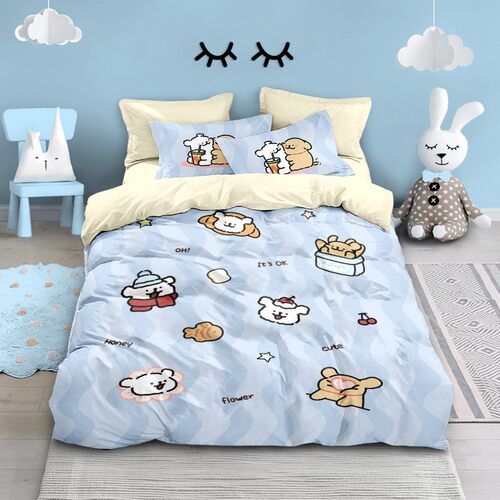 线条小狗纯棉四件套全棉卡通可爱被套儿童学生宿舍床上用品三件套 - 图0