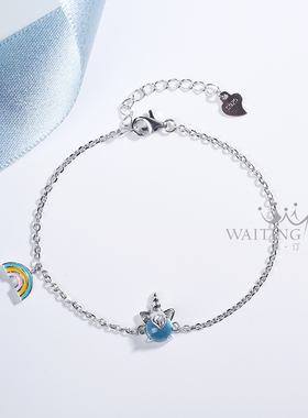 彩虹独角兽纯银手链ins小众设计