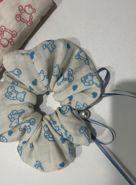 韩国进口布料小熊大肠圈蝴蝶结发绳发圈头绳皮筋手作发饰品