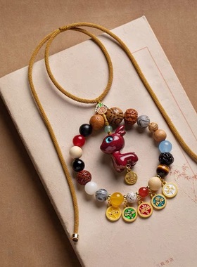 朱砂一鹿平安汽车挂件车载内饰吊坠后视镜五路财神高档礼物