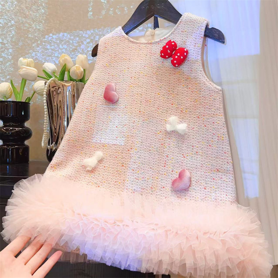 女童甜美爱心蝴蝶结公主裙加绒加厚2025冬季宝宝新年毛呢背心裙潮,淘宝优惠券,粉丝福利购,淘宝优惠卷