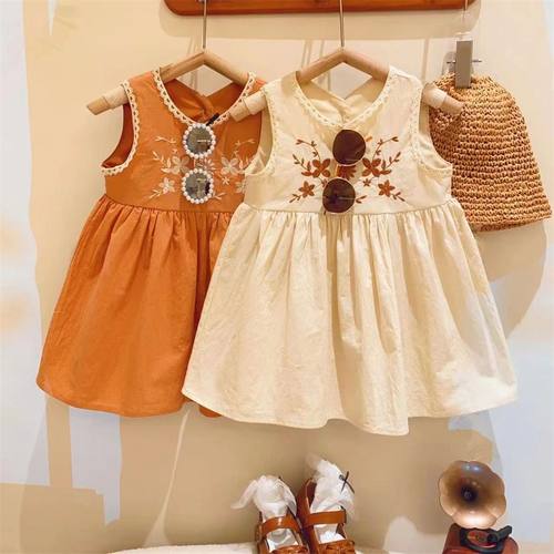 女童花朵刺绣公主裙2025夏季新款儿童蕾丝包边纯棉背心裙宝宝裙子 - 图0