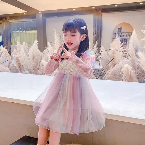 冰雪奇缘爱莎公主裙2026秋冬新款女童洋气拼接连衣裙宝宝网纱裙子 - 图1