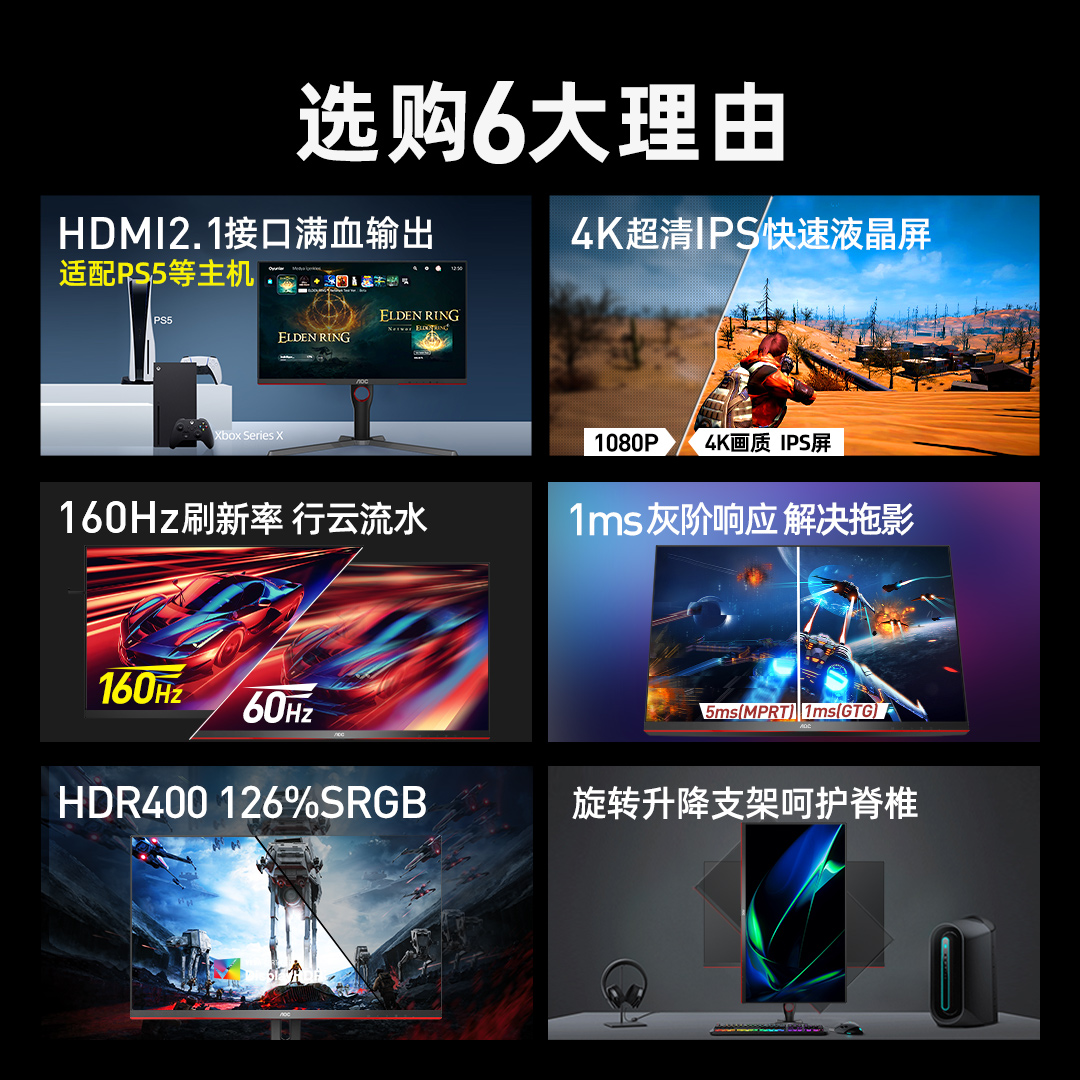 AOC显示器4K144Hz电竞27英寸 U27G10屏160Hz电脑32台式ips U27G3X-图0