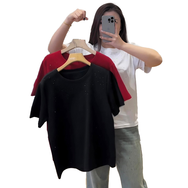 满天星亮钻短袖上衣女T恤衫胖mm2025冬季新款宽松大码显瘦女装潮,淘宝优惠券,粉丝福利购,淘宝优惠卷