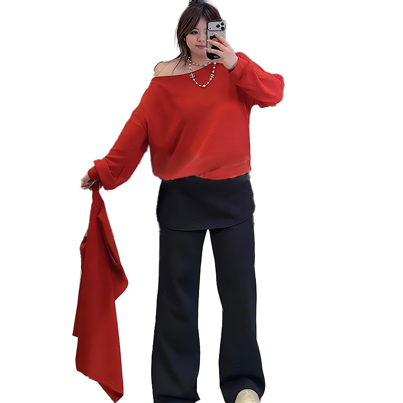 设计感上衣两件套磨毛屁帘裤子胖mm2026春冬新款显瘦宽松大码女装,淘宝优惠券,粉丝福利购,淘宝优惠卷