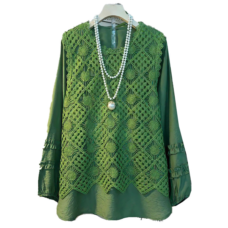 镂空勾花马甲木耳边打底衫套装胖mm2026春冬新款显瘦宽松大码女装,淘宝优惠券,粉丝福利购,淘宝优惠卷