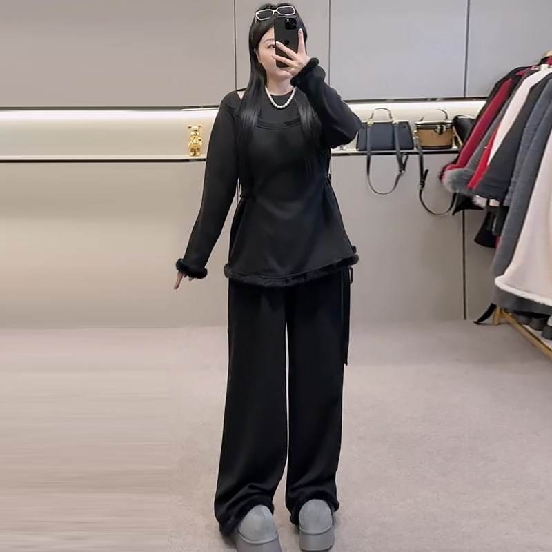 设计感镂空上衣阔腿裤两件套春冬胖mm2025新款显瘦宽松大码女装潮,淘宝优惠券,粉丝福利购,淘宝优惠卷