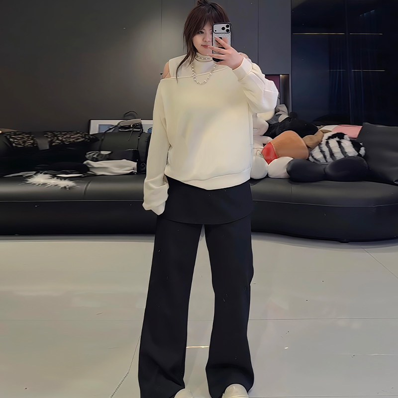 设计感上衣两件套磨毛屁帘裤子胖mm2026春冬新款显瘦宽松大码女装,淘宝优惠券,粉丝福利购,淘宝优惠卷