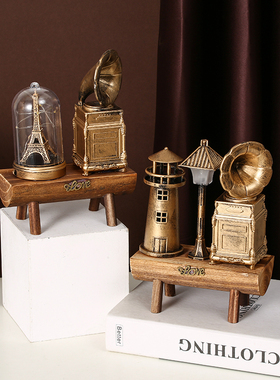 创意巴黎铁塔灯塔留声机复古发光小夜灯节日家居礼品学生男女孩