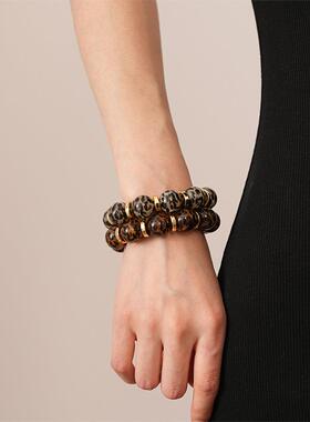 手饰手链串珠众欧美小感女简约弹力复古亚克力气质几何高级豹纹