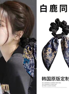 韩国印花飘带发圈女限定少女~波西米亚发绳高马尾蝴蝶结发圈发饰