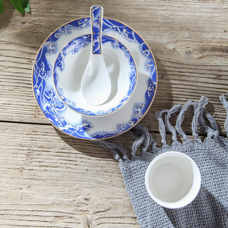 高档酒店中式创意陶瓷餐具摆台四件套饭店餐厅碗碟套装可定制logo,淘宝优惠券,粉丝福利购,淘宝优惠卷