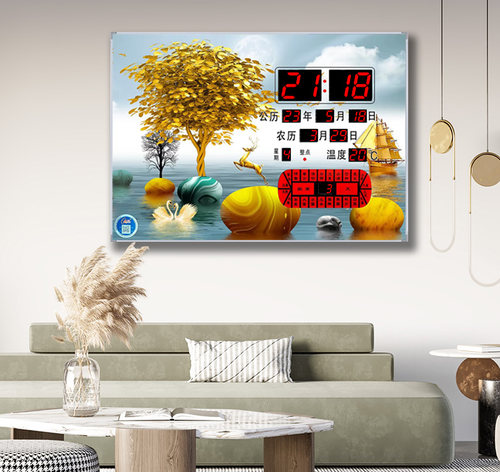 康巴丝数码万年历电子钟家用客厅装饰画创意时钟挂墙钟表简约现代 - 图1
