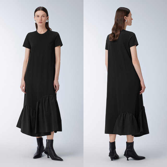 Jiangnan Buyi women's dress H-shaped lady round neck bud long skirt commuting