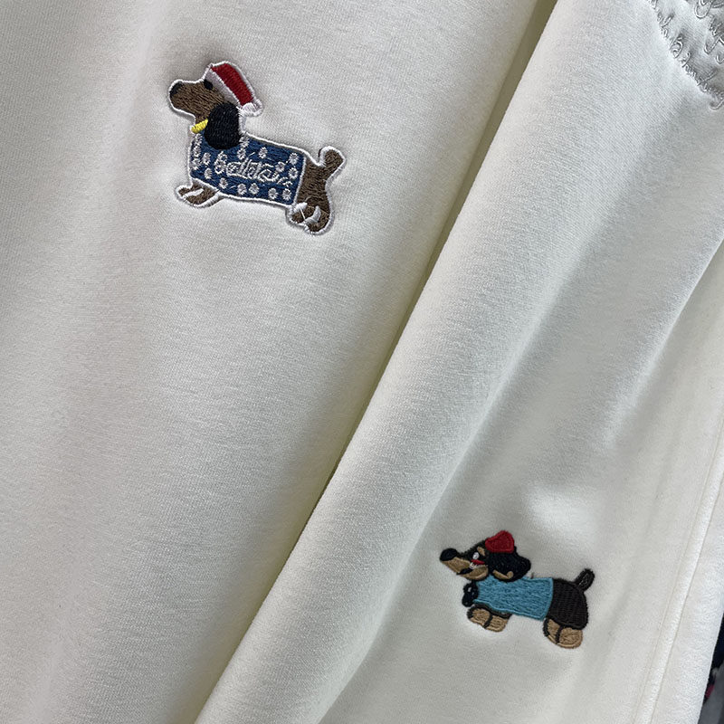 小狗狗图案裤子女冬季加绒加厚腊肠狗刺绣花收口束脚阔腿直筒卫裤,淘宝优惠券,粉丝福利购,淘宝优惠卷