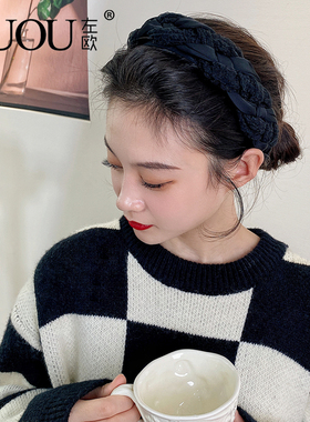简约休闲黑色增高颅顶麻花发箍女