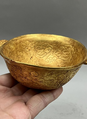 古玩古代金器唐代器型金羽殇铜鎏金酒器复古酒杯展示纯铜收藏摆件