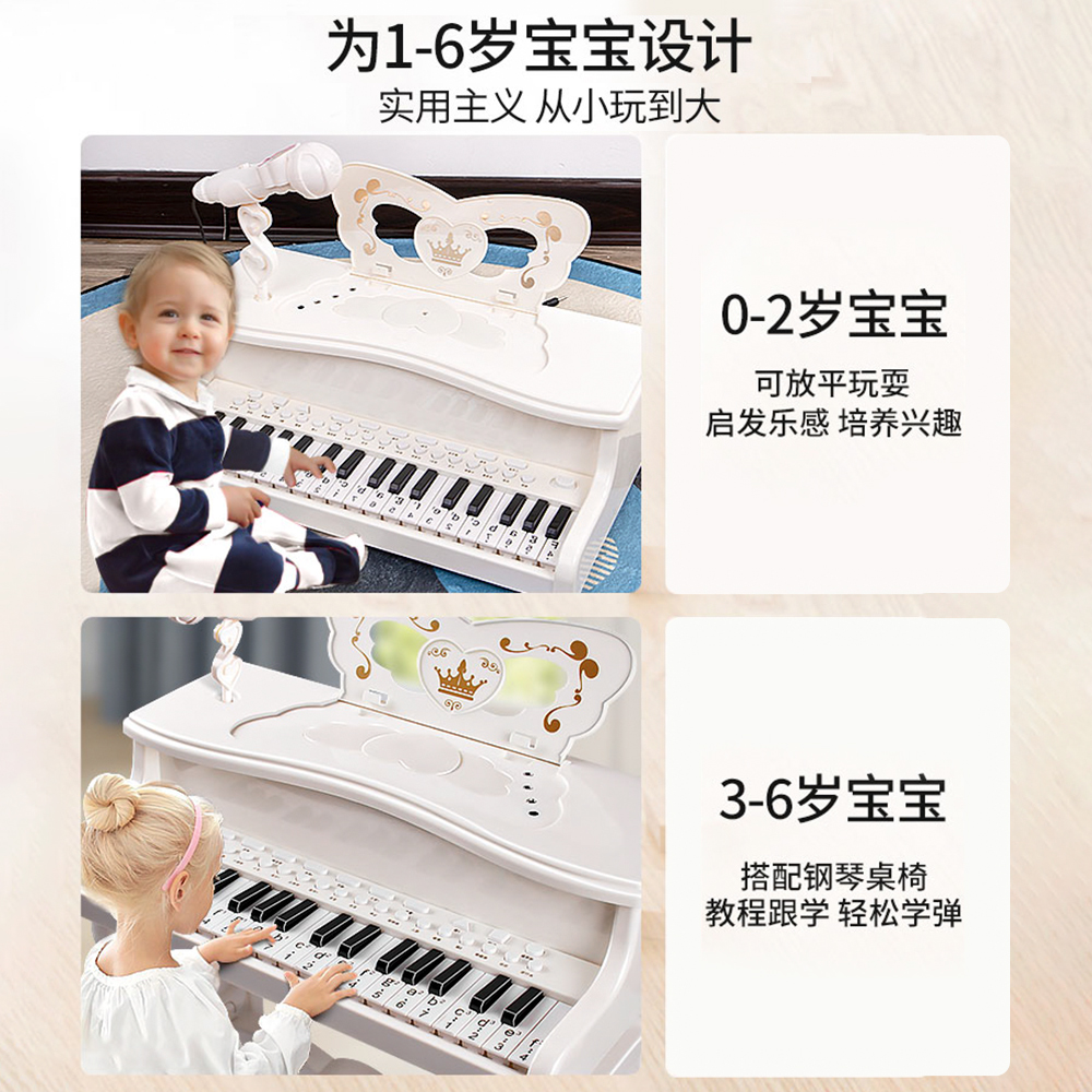 儿童钢琴玩具电子琴小女孩初学多功能可弹奏话筒3宝宝1一周岁礼物 - 图3