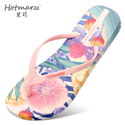 hotmarzz/黑玛人字拖鞋女夏外穿防滑海边沙滩鞋夹脚夹趾浴室凉拖 - 图0